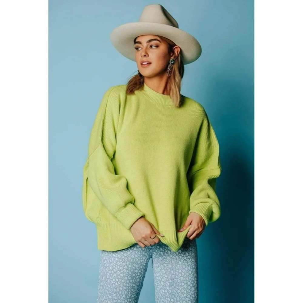 Free People Easy Street Tunic Lime Sweater